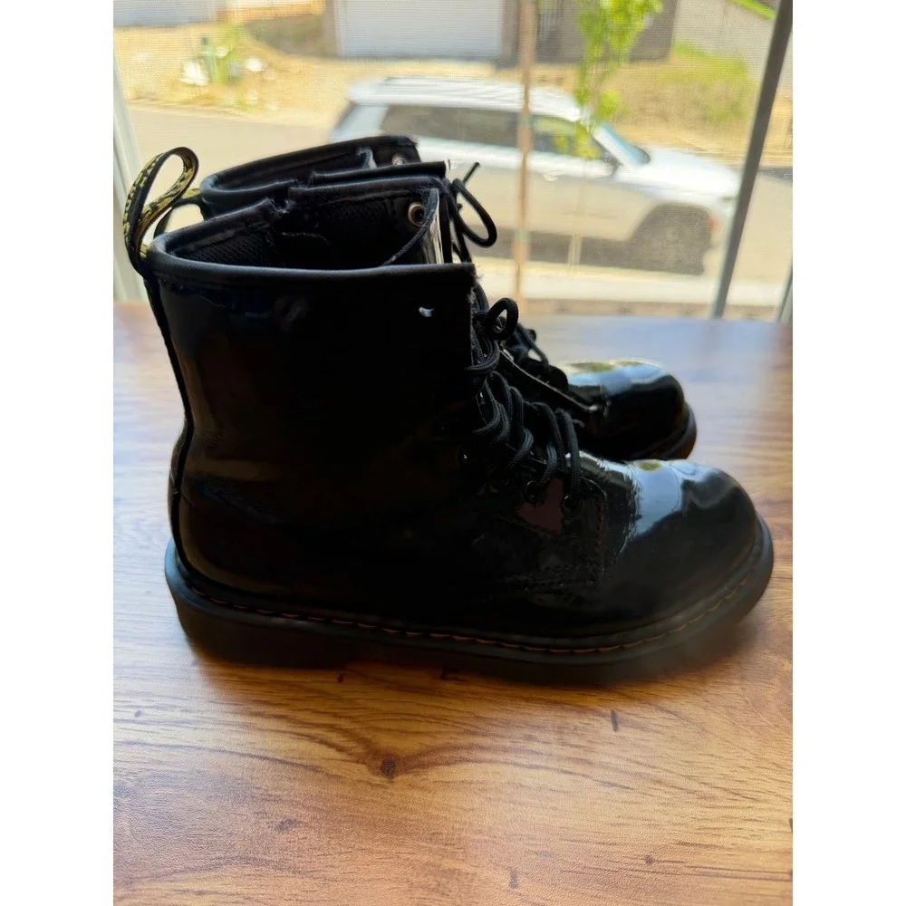 Dr. Martens Delaney Black Patent Leather Lace Up Zip Boots Kids US 3